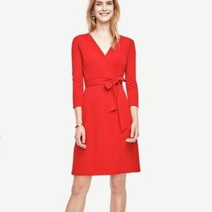 Ann Taylor 3/4 Sleeve Red Wrap Dress